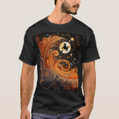 Orange Sky mit Moon und Hexe auf Broom T-Shirt (Vorderseite)