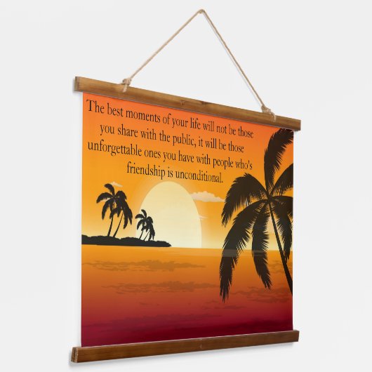 Orange Sky mit Palm Tree Silhouette Wandteppich Mit Holzrahmen (Gewinkelt)