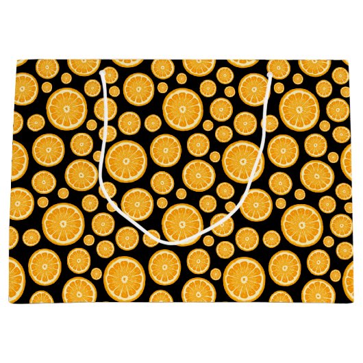 Orange Slice Citrus Frucht Black Große Geschenktüte (Vorderseite)