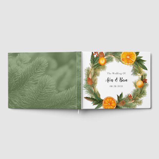 Orange Slice Green Pine Needles Wedding Gästebuch (Voll)