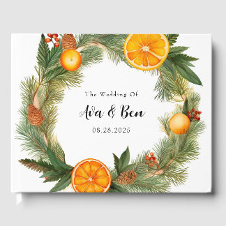 Orange Slice Green Pine Needles Wedding Gästebuch