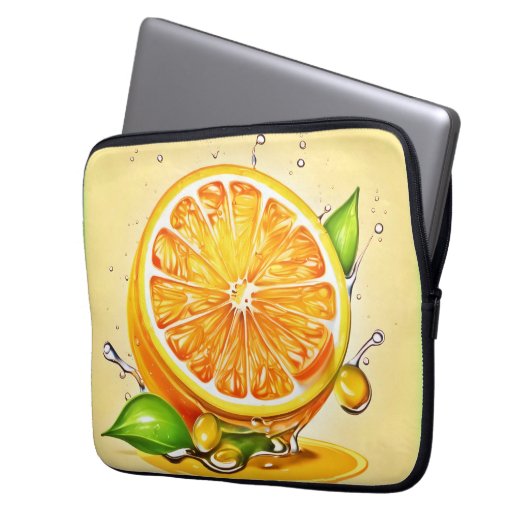 Orange Slice Splash Laptopschutzhülle (Vorderseite Links)