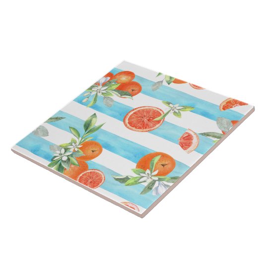 Orange Slices Blue Stripes Fliese (Seite)