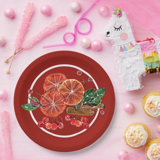 Orange Slices Cinnamon Sticks Berries Herbst Pappteller (Party)