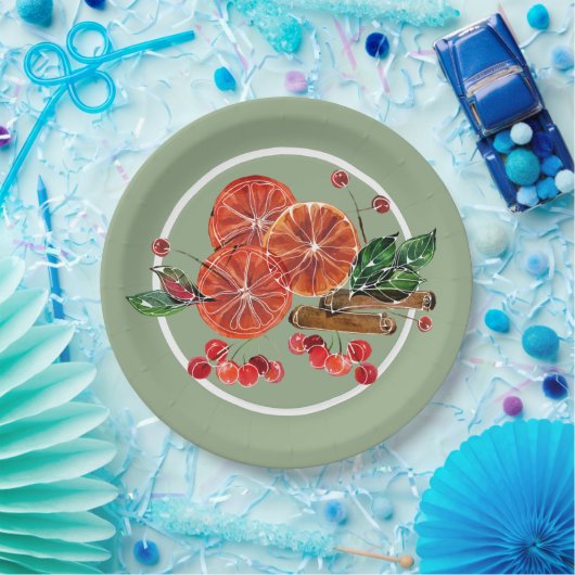 Orange Slices Cinnamon Sticks Berries Herbst Pappteller (Party)