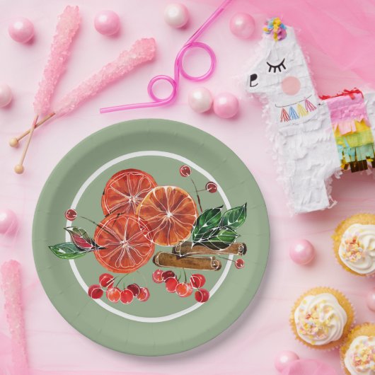 Orange Slices Cinnamon Sticks Berries Herbst Pappteller (Party)