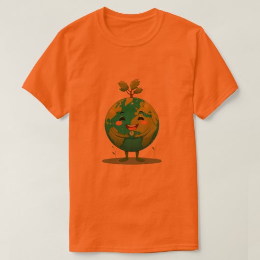 Orange Smiley Earth T-Shirt - Grüne Hoffnung (Design vorne)
