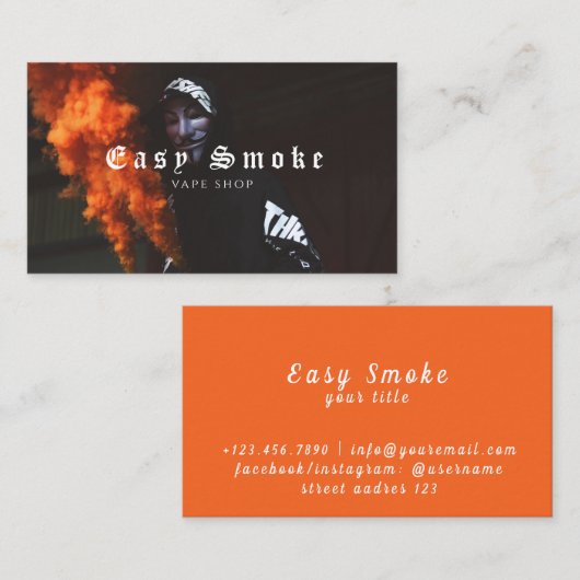 Orange Smoke Vape Shop Business Card Visitenkarte (Vorne/Hinten)