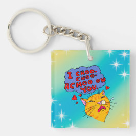 Orange Sneezing Cat Funny and Love Text Schlüsselanhänger