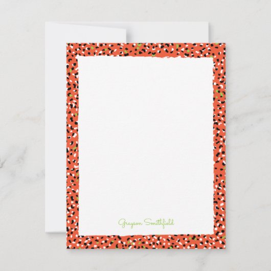 Orange Snow Leopard Print Personal Stationcard Einladung (Vorderseite)