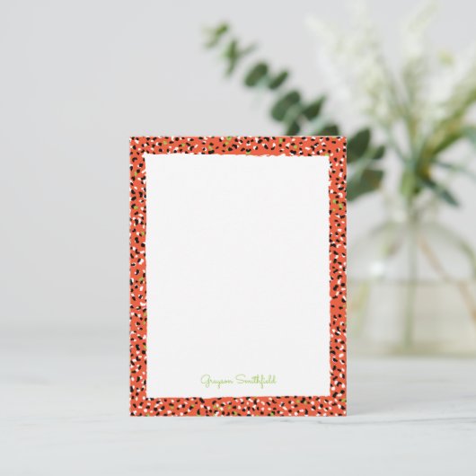 Orange Snow Leopard Print Personal Stationcard Einladung (Stehend Vorderseite)