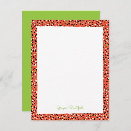 Orange Snow Leopard Print Personal Stationcard Einladung (Vorne/Hinten)