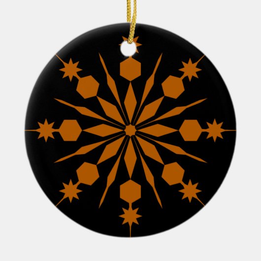 Orange Snowflake im schwarzen Hintergrund Keramik Ornament (Vorne)