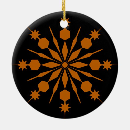 Orange Snowflake im schwarzen Hintergrund Keramik Ornament (Hinten)