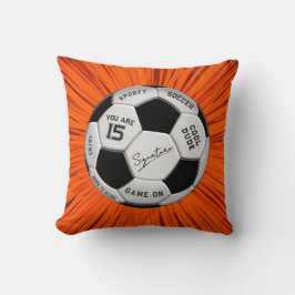 Orange Soccer Ball Custom Text Birthday Milestone Kissen