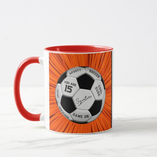 Orange Soccer Ball Custom Text Birthday Milestone  Tasse (Links)