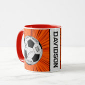 Orange Soccer Ball Custom Text Birthday Milestone Tasse (Vorderseite Links)