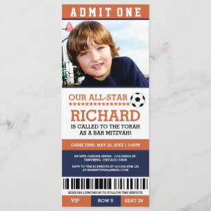 Orange Soccer Bar Mitzvah Invites Einladung