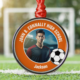 Orange Soccer Player Photo High School Christmas Ornament Aus Metall