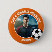 Orange Soccer Player Photo High School Spirit Button (Vorderseite)
