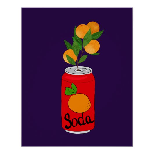 Orange Soda Can mit Fruchtzweig - Fun Pop Kunst Poster (Vorderseite)