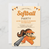 Orange Softball Birthday Party Einladung (Vorderseite)