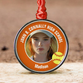Orange Softball Player Photo High School Christmas Ornament Aus Metall