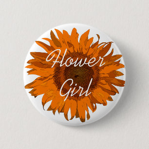 Orange Sonnenblume-Blumen-Mädchen Button