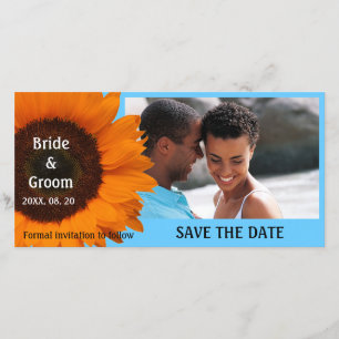 Orange Sonnenblume, die Save the Date Foto-Karte