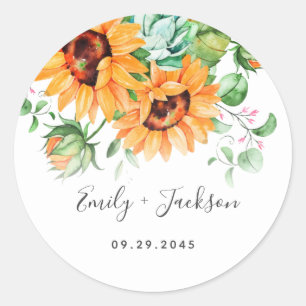 Orange Sonnenblumen Florals Klassischer Rundaufkle Runder Aufkleber