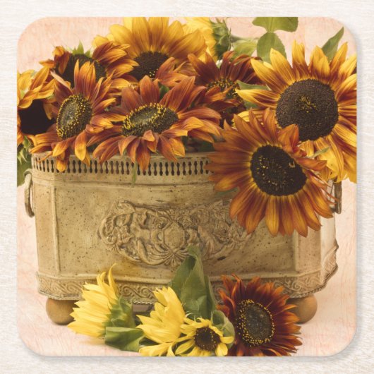 Orange Sonnenblumen im Zinn-Korb Rechteckiger Pappuntersetzer (Vorderseite)