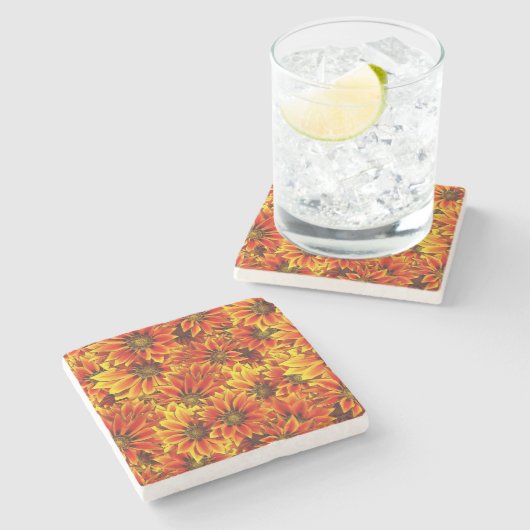 Orange Sonnenblumen Steinuntersetzer (Seitenansicht)