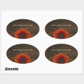 Orange Sonnenblumen und Barnwood-Hochzeitsticker Ovaler Aufkleber (Blatt)