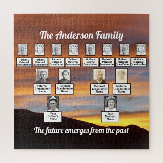 Orange Sonnenuntergang hinter den Bergen Familienb Puzzle (Vertikal)