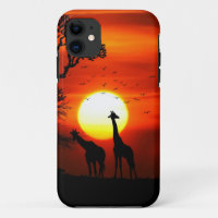 Orange Sonnenuntergang in der Giraffen-Silhouette