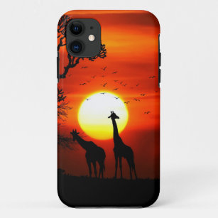 Orange Sonnenuntergang in der Giraffen-Silhouette Case-Mate iPhone Hülle