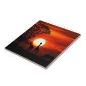 Orange Sonnenuntergang in der Giraffen-Silhouette Fliese (Seite)