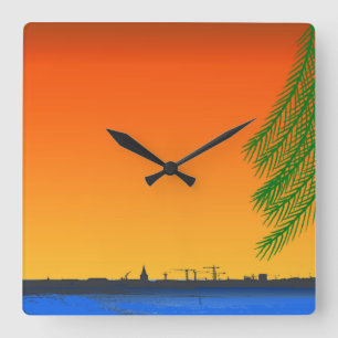 Orange Sonnenuntergang Natur Quadratische Wanduhr