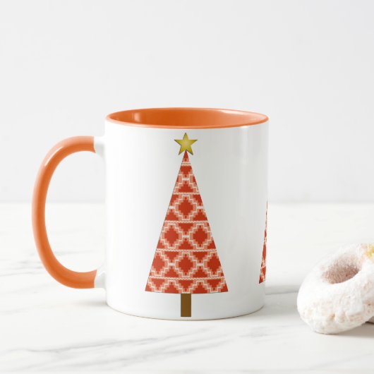 Orange Southwestern Pattern Weihnachtsbaum Tasse (Mit Donut)