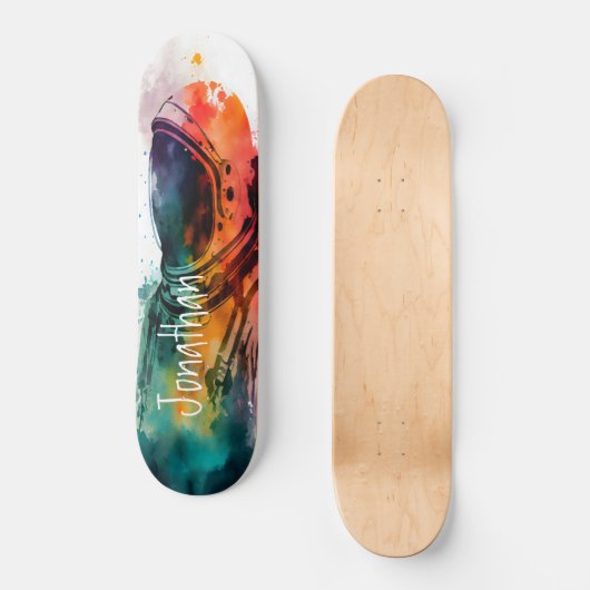 Orange Spaceman Thema Skateboard (Vorderseite)