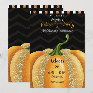 Orange Sparkle Kürbis Halloween Geburtstagsfeier Einladung