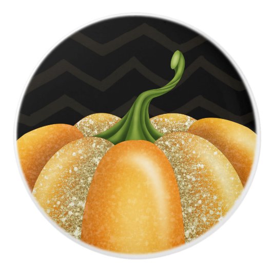 Orange Sparkle Pumpkin Halloween Herbst Herbst Keramikknauf (Vorderseite)