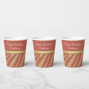 Orange Spice Gold Glitzer Zebra Pappbecher