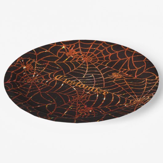 Orange Spider Webs Papier-Teller Pappteller (Schrägansicht)