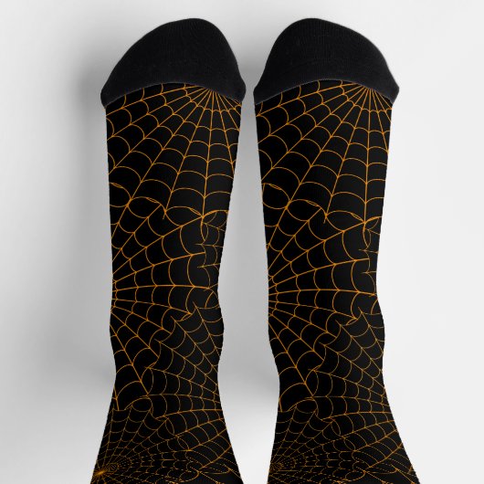 Orange Spiderwebween Socken (Oben)