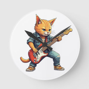 Orange spielt Gitarre Runde Wanduhr