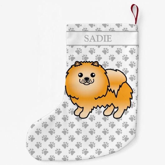 Orange Spitz Niedlich Cartoon Dog & Name Kleiner Weihnachtsstrumpf (Rückseite)