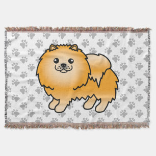 Orange Spitz Niedlich Cartoon Dog & Paws Decke