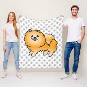 Orange Spitz Niedlich Cartoon Dog & Paws Fleecedecke