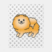 Orange Spitz Niedlich Cartoon Dog & Paws Fleecedecke (Vorderseite)